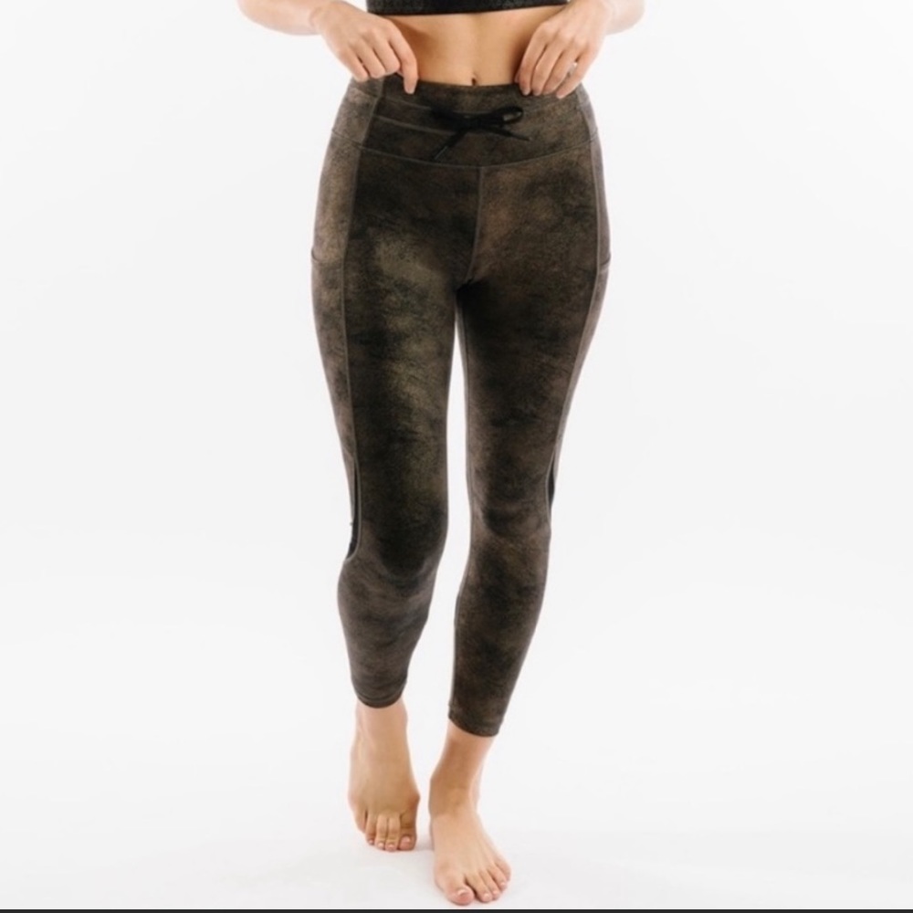 Zyia Copper  Distressed Pocket Drawstring Luxe Leggings